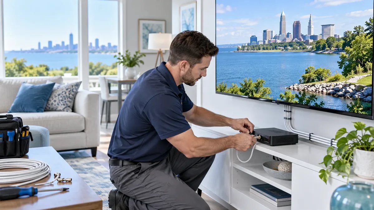 Cable television box and coaxial cable setup in a Northeast Ohio home